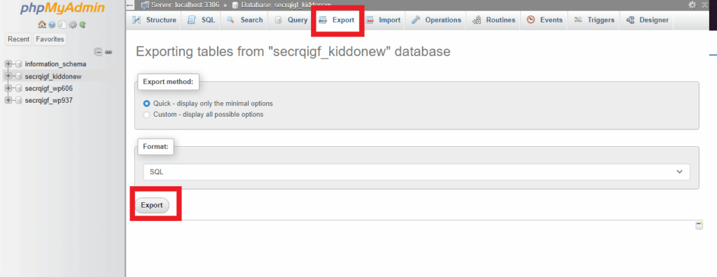 database backup i phpmyadmin