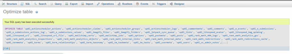 vellykket optimering af databasen