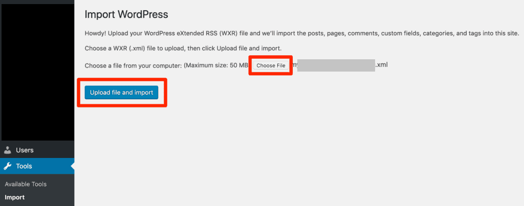 Upload indlæg og sider og importer dem til nyt wordpress-websted