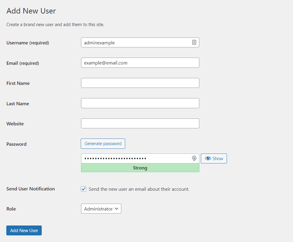Wordpress Add New User