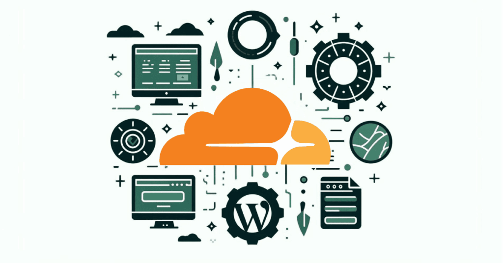 Cloudflare illustration med WordPress elementer